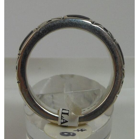 Designer Signed Sterling Silver Band Ring Vintage Black 925 Stamped Band Size 6 - Picture 6 of 9